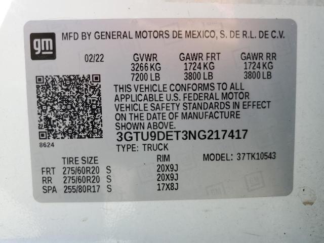 3GTU9DET3NG217417 GMC Sierra Limited K1500 Slt