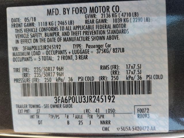 3FA6P0LU3JR245192 2018 FORD FUSION, photo no. 13