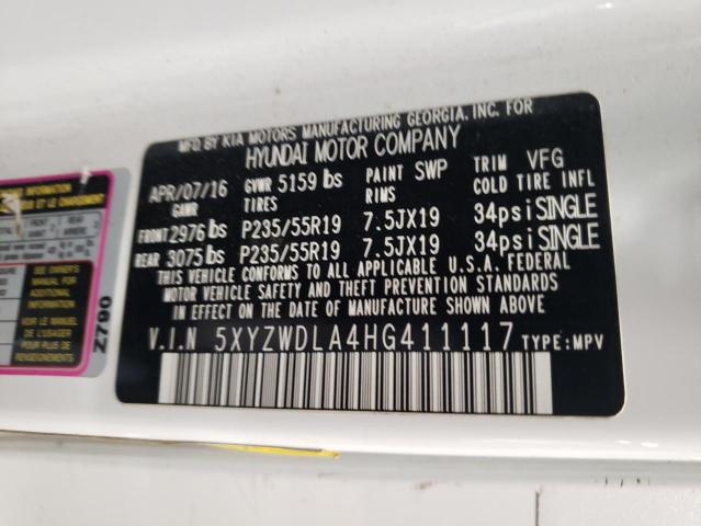 5XYZWDLA4HG411117 Hyundai SANTA FE SPORT
