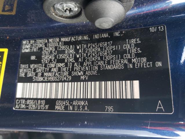 VIN 5TDBK3EH9DS270429 2013 Toyota Highlander, Base no.12