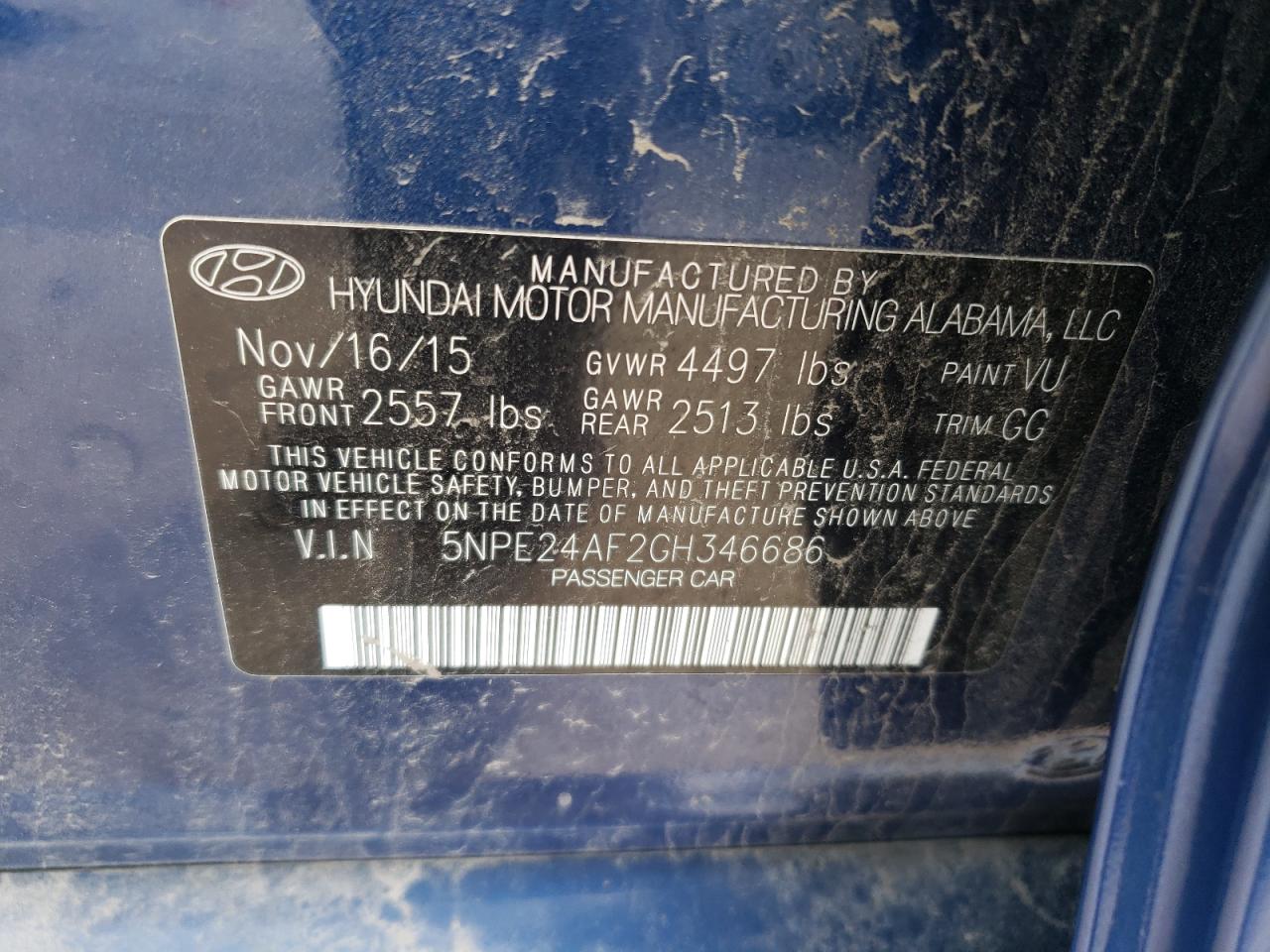 5NPE24AF2GH346686 2016 Hyundai Sonata Se