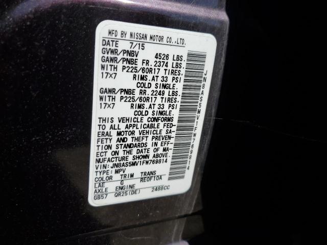 JN8AS5MV1FW769814 Nissan Rogue Select S
