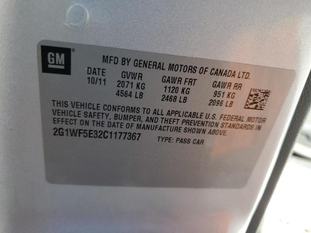 2G1WF5E32C1177367 Auction: COPART Lot: 65456033 Location: MI - WAYLAND 2G1WF5E32C1177367 CHEVROLET IMPALA 2012 SILVER Photo 12