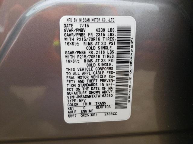 JN8AS5MTXFW163250 Nissan Rogue Select S