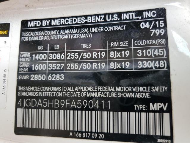 VIN 4JGDA5HB9FA590411 2015 Mercedes-Benz ML-Class, ... no.12