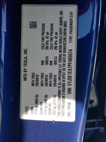 5YJ3E1EA7PF485674 Tesla MODEL 3