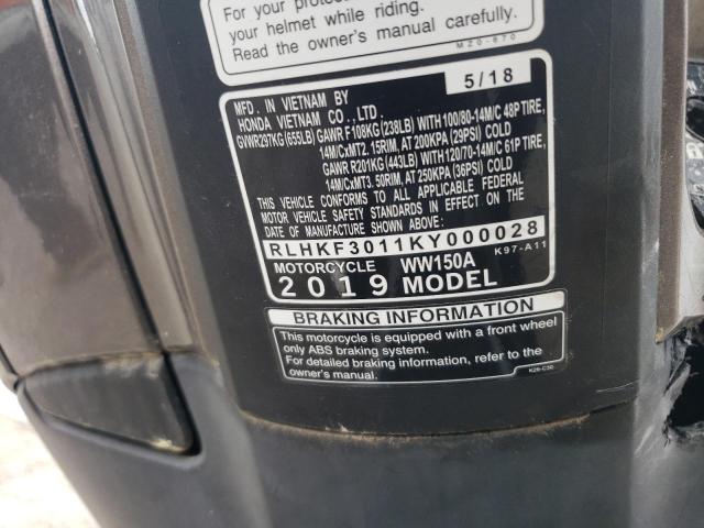2019 HONDA WW150 A RLHKF3011KY000028
