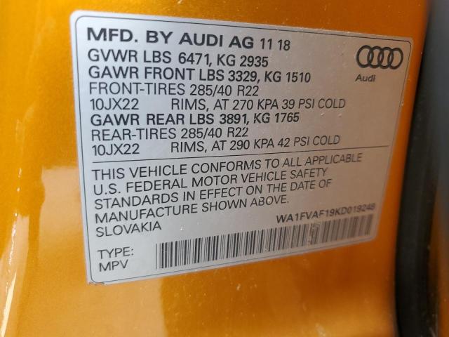 2019 AUDI Q8 PRESTIG WA1FVAF19KD019248