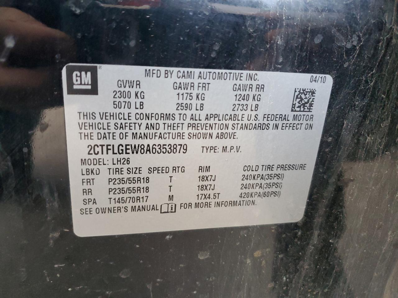 2CTFLGEW8A6353879 2010 GMC Terrain Slt