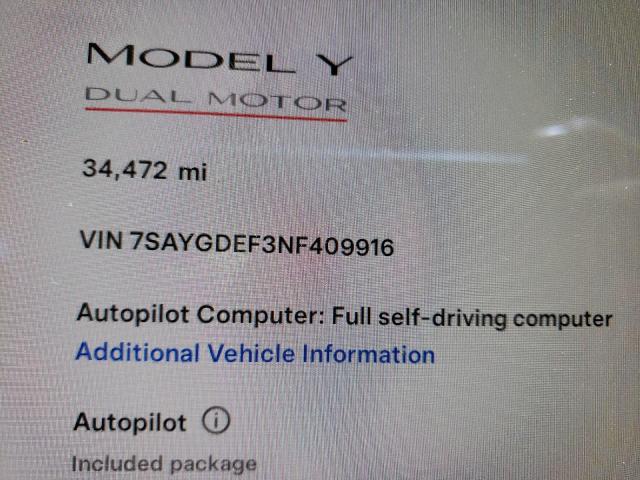 7SAYGDEF3NF409916 Tesla Model Y