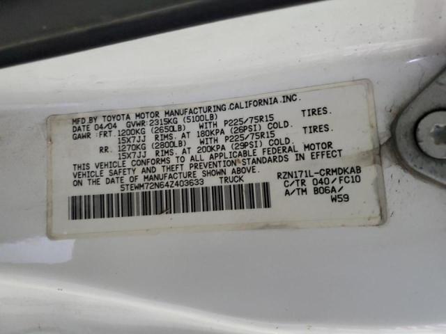 2004 Toyota Tacoma Xtracab VIN: 5TEWM72N64Z403633 Lot: 65406673