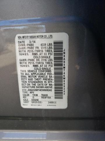 JN8AS5MT4EW608242 Nissan Rogue Select S