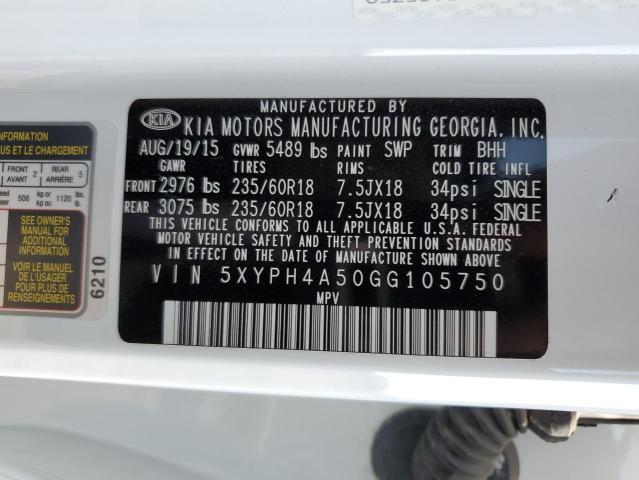 5XYPH4A50GG105750 KIA SORENTO EX
