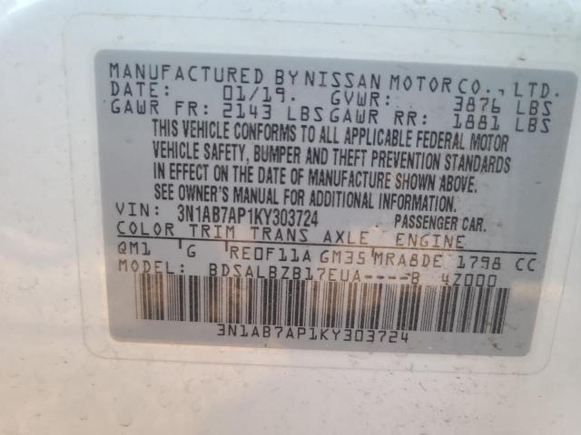 3N1AB7AP1KY303724 Nissan Sentra S 10