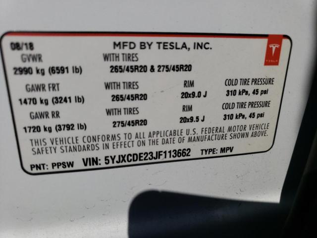 5YJXCDE23JF113662 Tesla MODEL X