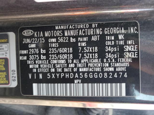 5XYPHDA56GG082474 KIA SORENTO EX