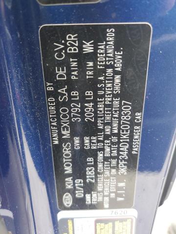 3KPF34AD1KE078307 KIA Forte Gt Line