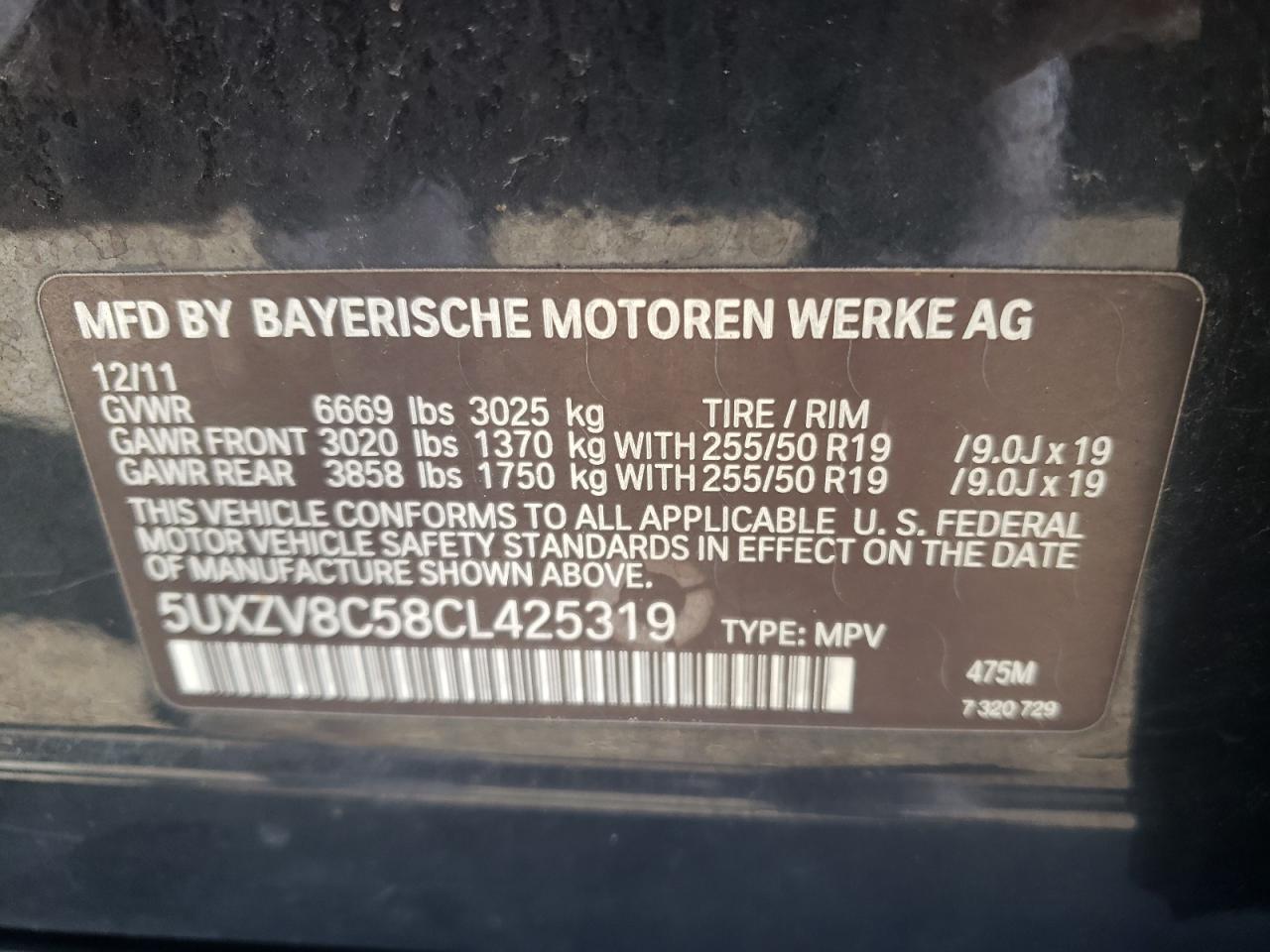 Lot #2928305711 2012 BMW X5 XDRIVE5