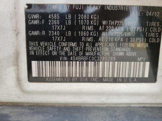 2012 SUBARU OUTBACK 2. - 4S4BRBFC0C3285289