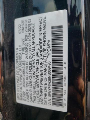 2022 HONDA PILOT SPOR 5FNYF6H38NB069496