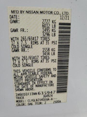 1N6ED1FJ3NN635947 Nissan Frontier Sv