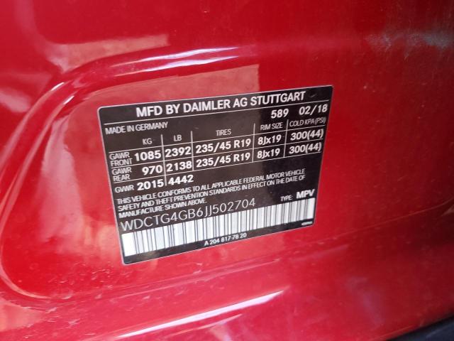 WDCTG4GB6JJ502704 Mercedes-Benz Gla 250 4matic