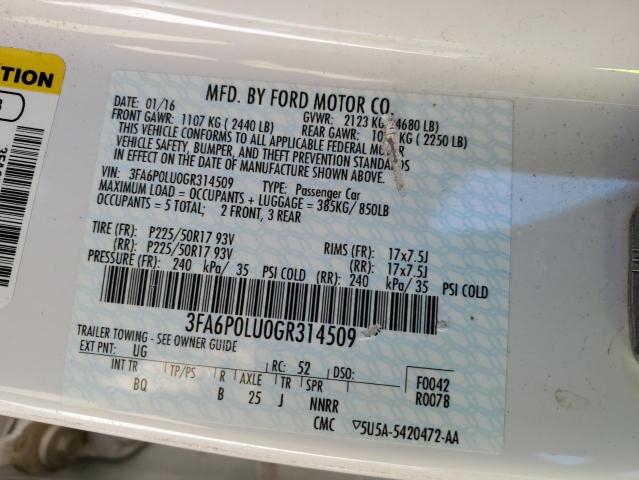 3FA6P0LU0GR314509 Ford Fusion Se Hybrid