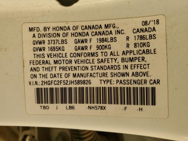 2HGFC2F52JH589826 Honda Civic Lx