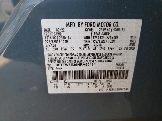 3FTTW8E39NRA90494 Ford Maverick Xl