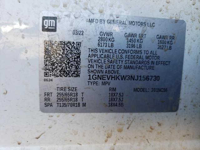 1GNEVHKW3NJ156730 Chevrolet Traverse L 10
