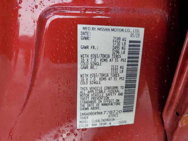 1N6AD0ER9KN770720 Nissan FRONTIER S
