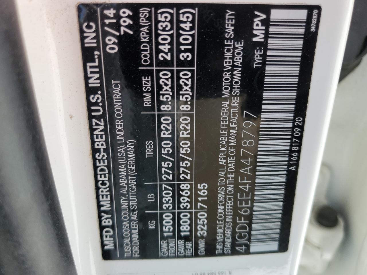 4JGDF6EE4FA478797 2015 Mercedes-Benz Gl 450 4Matic