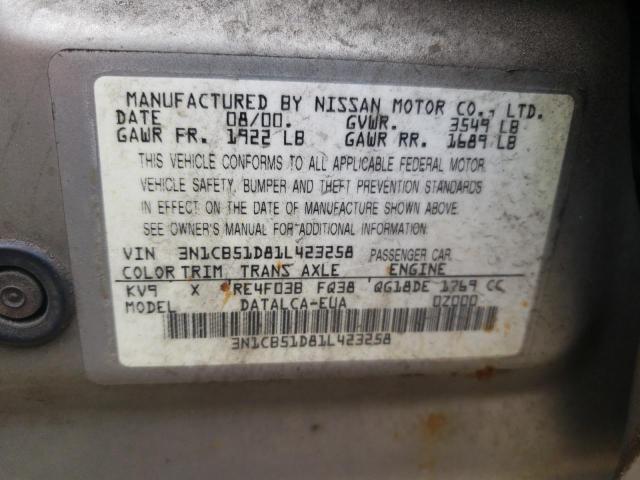 2001 Nissan Sentra Xe VIN: 3N1CB51D81L423258 Lot: 65766203