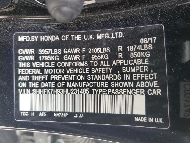 SHHFK7H93HU231485 Honda Civic Sport Touring