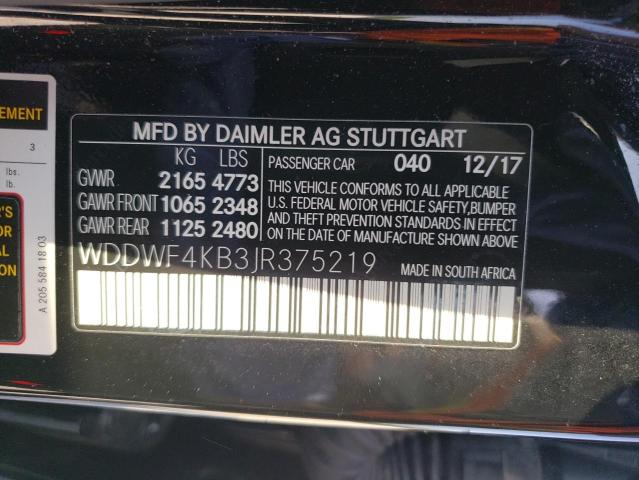 WDDWF4KB3JR375219 2018 MERCEDES-BENZ C-CLASS, photo no. 12