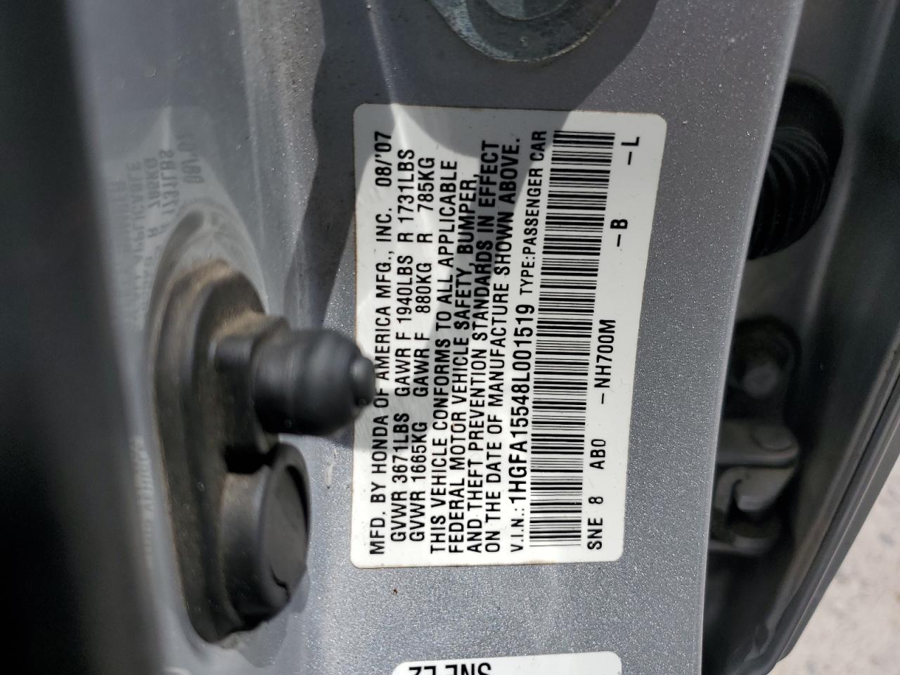 1HGFA15548L001519 2008 Honda Civic Lx 1HGFA15548L001519 2008 Honda Civic Lx
