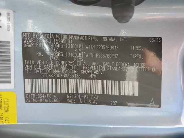 5TDKK3DCXGS755138 Toyota SIENNA LE