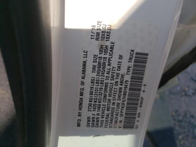 5FPYK3F67HB019479 Honda Ridgeline Rtl