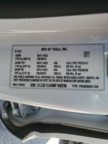 5YJ3E1EA9NF168296 | 2022 TESLA MODEL 3