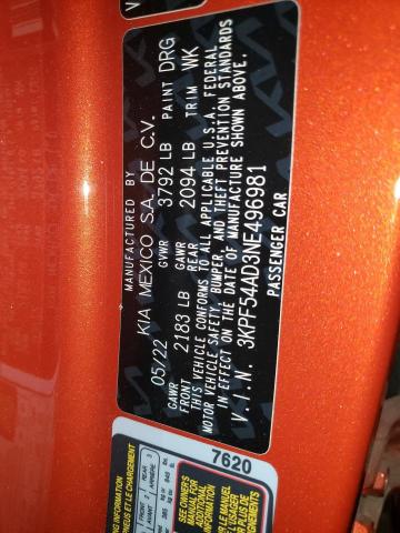 3KPF54AD3NE496981 KIA Forte Gt Line