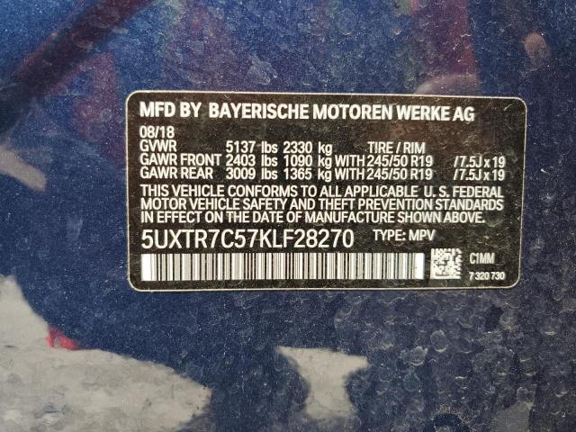 2019 BMW X3 3.0I 5UXTR7C57KLF28270