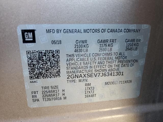 2018 Chevrolet Equinox Lt VIN: 2GNAXSEV7J6341301 Lot: 43431351