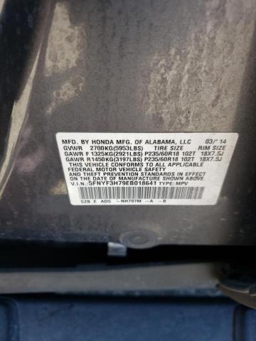 5FNYF3H79EB018641 Honda PILOT EXLN