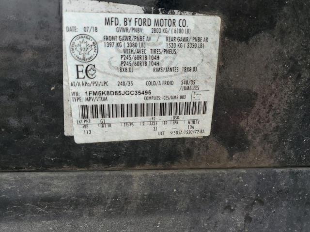 1FM5K8D85JGC35495 Ford EXPLORER XLT