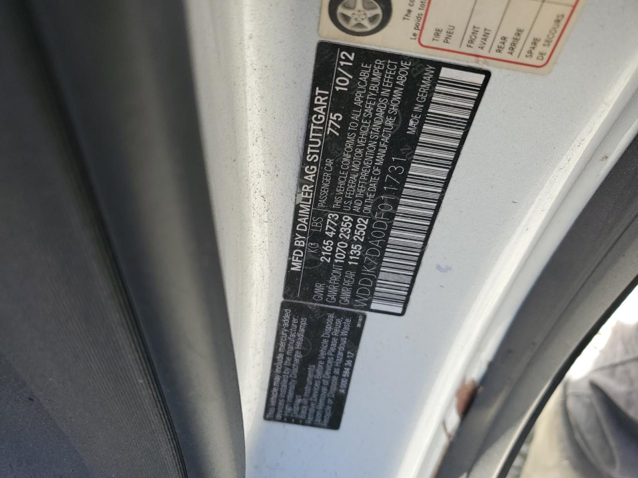 2013 Mercedes-Benz Sl 550 vin: WDDJK7DA0DF011731