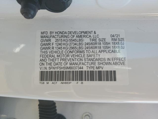 5FNYF5H59MB037344 Honda PILOT EXL