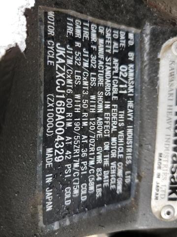 2011 KAWASAKI ZX1000 J JKAZXCJ16BA004329