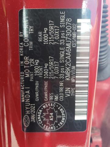 2021 HYUNDAI KONA SEL - KM8K2CAA6MU730078