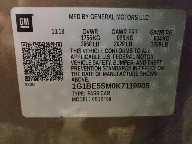 2019 CHEVROLET CRUZE LT - 1G1BE5SM0K7119905