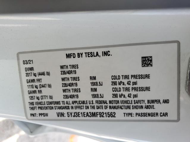 5YJ3E1EA3MF921562 Tesla Model 3  10